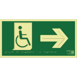 Placa fotoluminiscente Salida de emergencia a la derecha con braille y altorrelieve