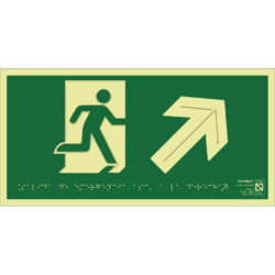 Placa fotoluminiscente Salida de emergencia a la derecha con braille y altorrelieve