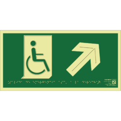 Placa fotoluminiscente Salida de emergencia a la derecha ascendente con braille y altorrelieve