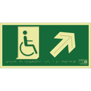 Placa fotoluminiscente Salida de emergencia a la derecha ascendente con braille y altorrelieve