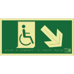 Placa fotoluminiscente Salida de emergencia a la derecha descendente con braille y altorrelieve