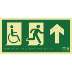 Placa fotoluminiscente Salida de emergencia hacia arriba con braille y altorrelieve