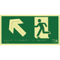 Placa fotoluminiscente Salida de emergencia a la izquierda ascendente con braille y altorrelieve
