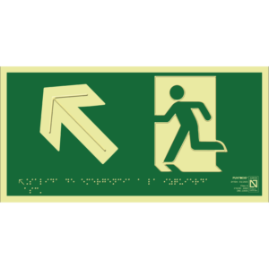 Placa fotoluminiscente Salida de emergencia a la izquierda ascendente con braille y altorrelieve
