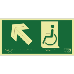 Placa fotoluminiscente Salida de emergencia a la izquierda ascendente con braille y altorrelieve