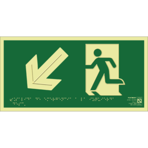 Placa fotoluminiscente Salida de emergencia a la izquierda descendente con braille y altorrelieve