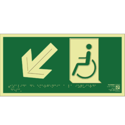 Placa fotoluminiscente Salida de emergencia a la izquierda descendente con braille y altorrelieve